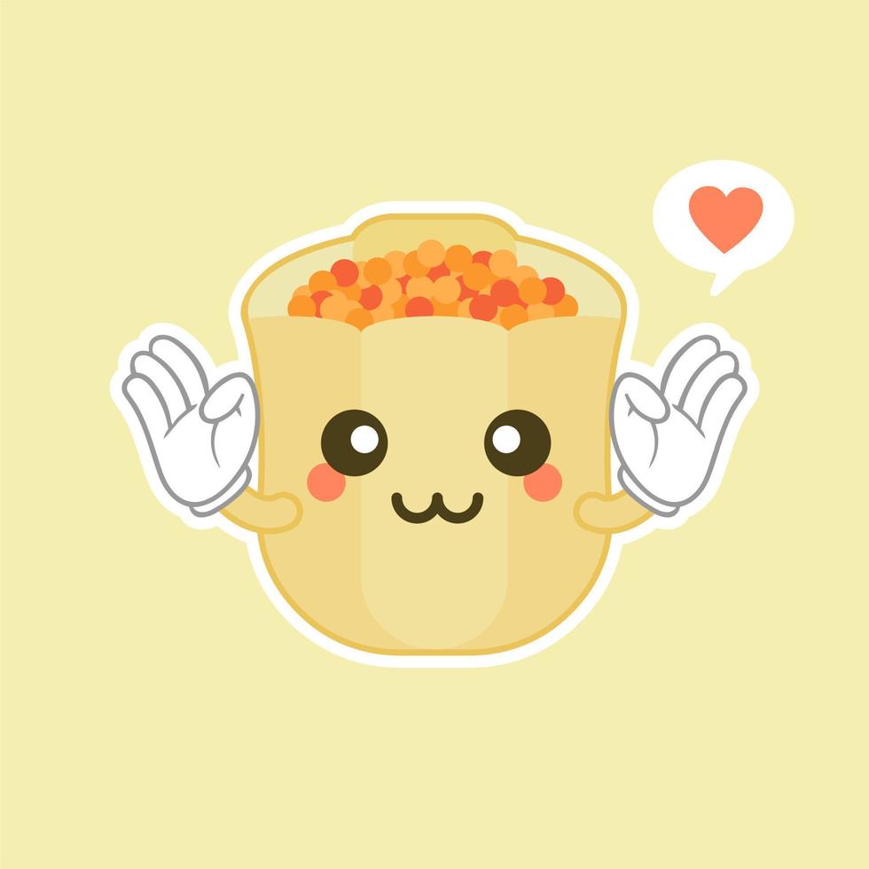 ilustración de diseño plano de dibujos animados lindo dim sum, albóndigas chinas tradicionales, con caras sonrientes divertidas. Ilustración de vector de comida asiática kawaii.