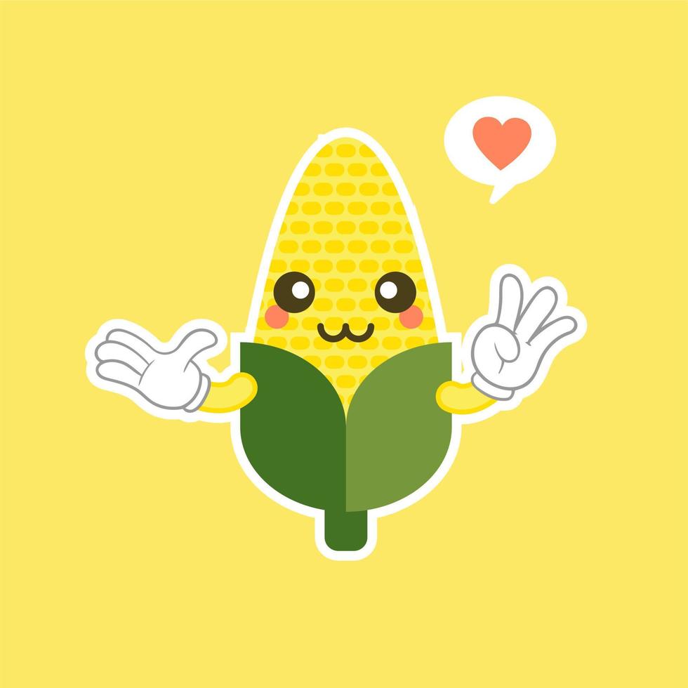 Very adorable corn character. Cute funny corn in cartoon kawai style.  Vector isolate on color background 7061310 Vector Art at Vecteezy