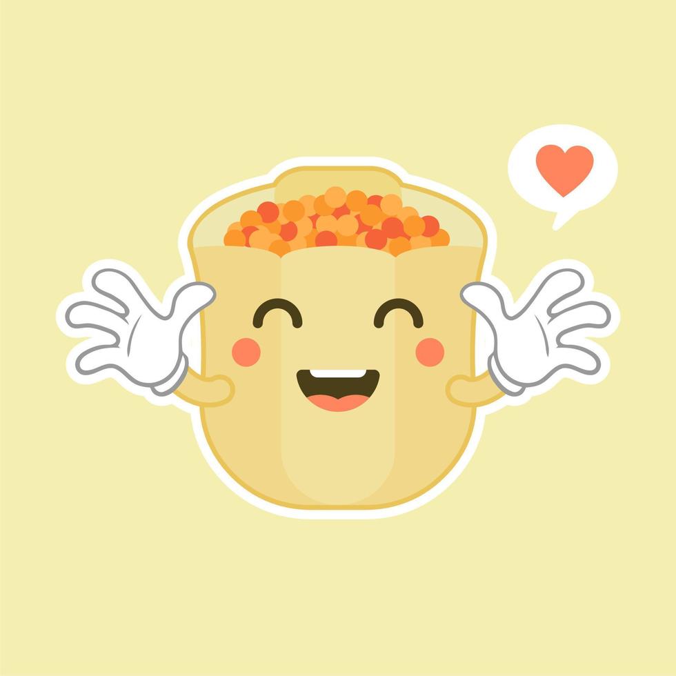 kawaii y lindos personajes chinos de bolas de masa hervida. plato asiático con cara sonriente. tradición de la cocina oriental. bola de masa con carne, verduras. emoji divertido, emoticono. ilustración de color de dibujos animados aislados vector