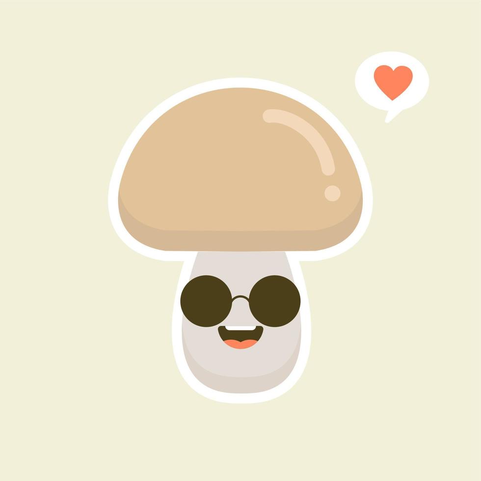 Funny happy cute happy smiling mushroom. Vector flat cartoon character illustration icon. Isolated on color background. Mushroom concept