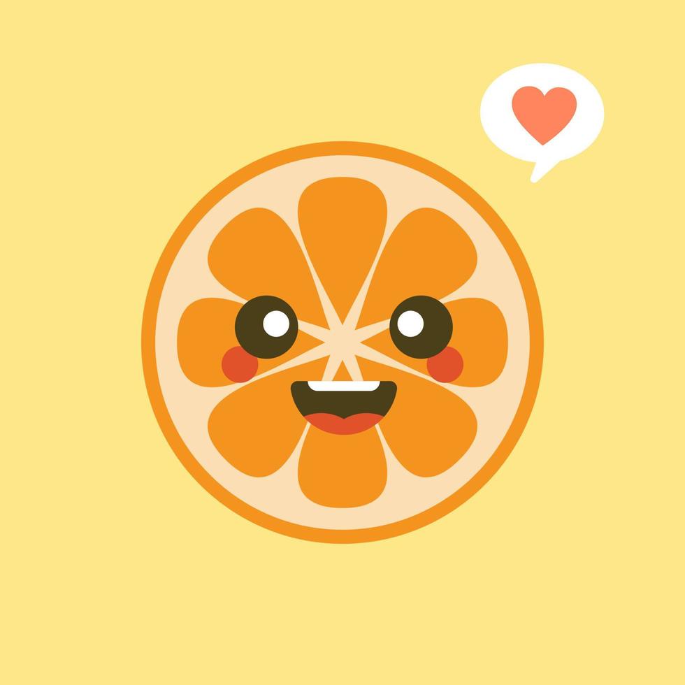 cute and kawaii Cartoon character orange. Healthy Happy Organic Fruit Character Illustration. Citrus fruits that are high in vitamin C. Sour, helping to feel fresh. vector