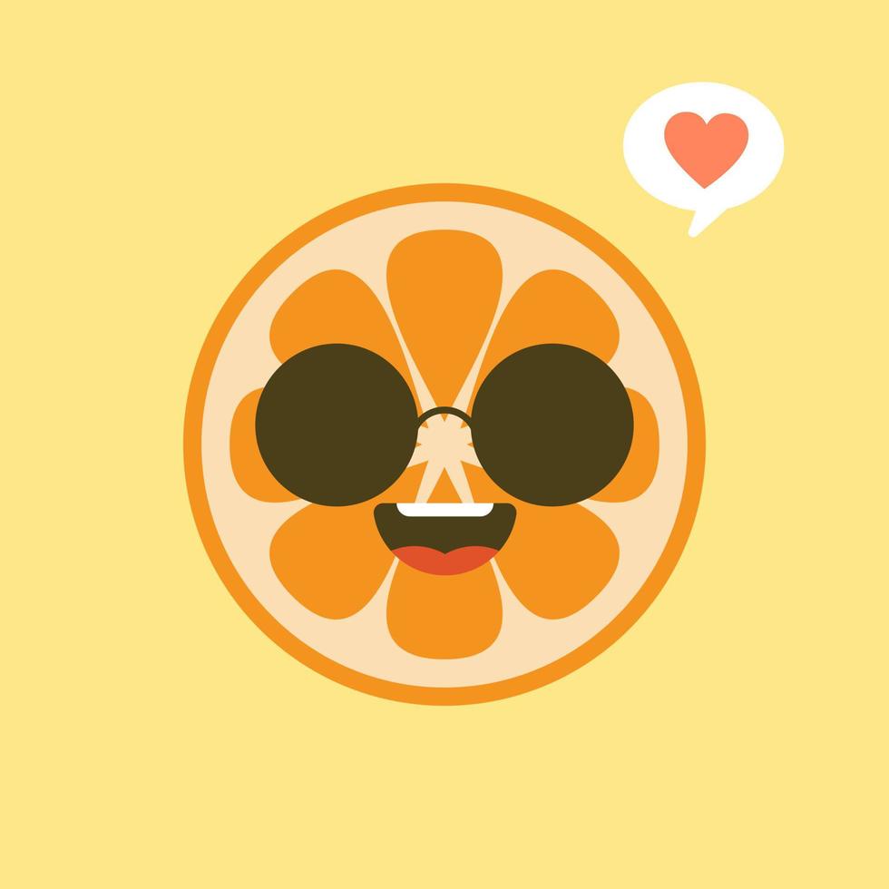 cute and kawaii Cartoon character orange. Healthy Happy Organic Fruit Character Illustration. Citrus fruits that are high in vitamin C. Sour, helping to feel fresh. vector