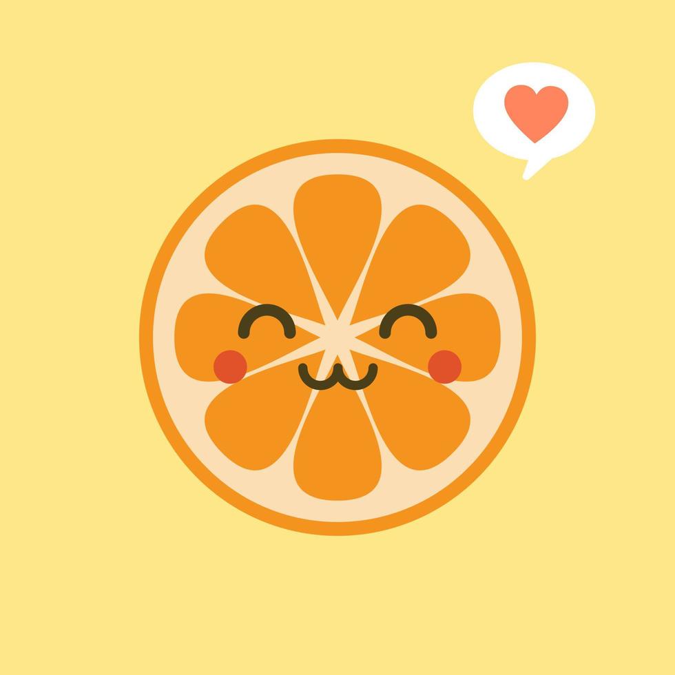cute and kawaii Cartoon character orange. Healthy Happy Organic Fruit Character Illustration. Citrus fruits that are high in vitamin C. Sour, helping to feel fresh. vector
