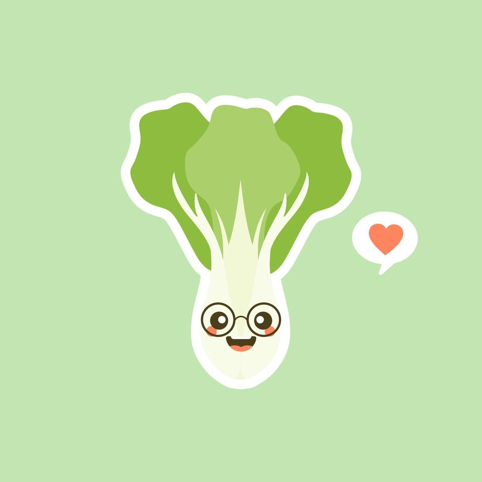 lindo pak choi personaje dibujos animados mascota vegetal comida saludable concepto aislado vector ilustración. personaje de bok choy