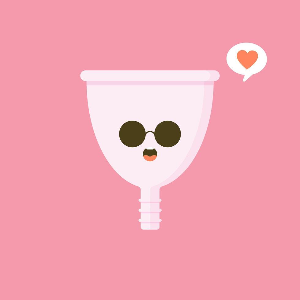 Cute happy smiling menstrual cup. Isolated on pink background. Vector cartoon character illustration design,simple flat style. Zero waste period, menstrual cup concept