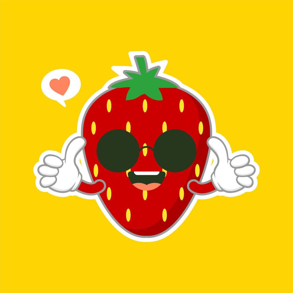 cute and kawaii strawberry fruit character. can be used in restaurant menu, cooking books and organic farm label. Healthy food. Tasty vegan . Organic product. Culinary ingredient. vector