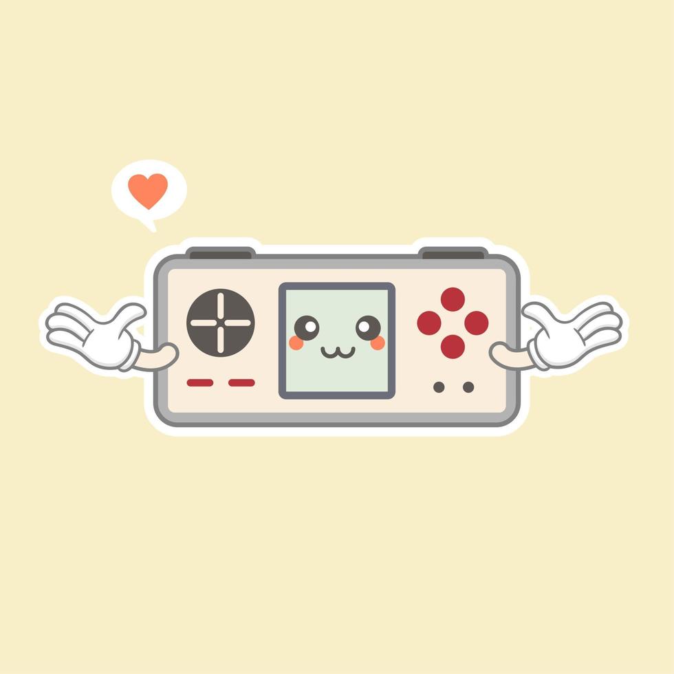 Ilustración de vector de consola de juego portátil kawaii lindo. logotipo de la mascota del juego. personaje. viejo juego retro. estilo de caricatura plano adecuado para la página de inicio web, pancarta, volante, pegatina, tarjeta, fondo