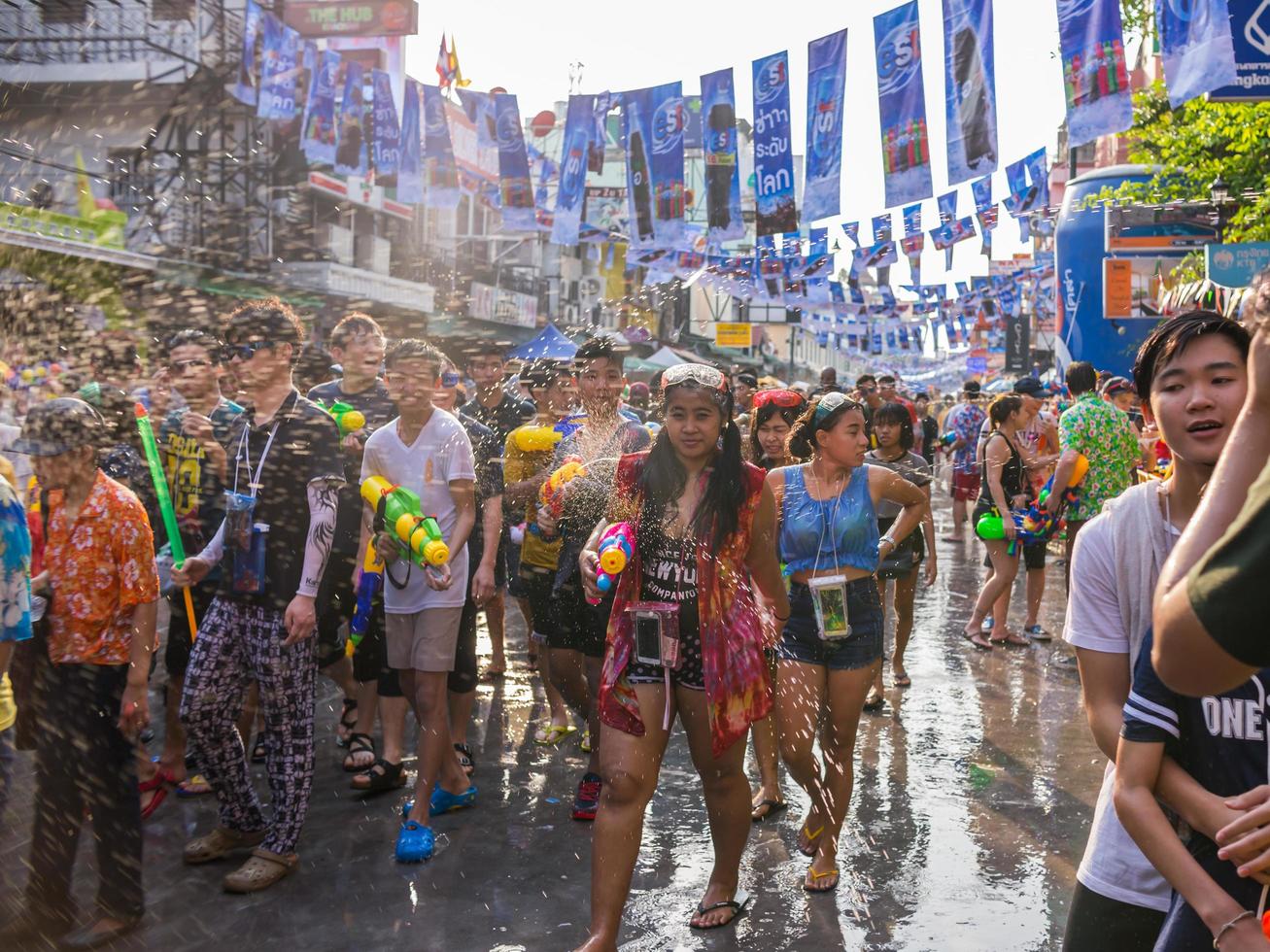 Bangkok, Thailand - April 14, 2016 Bangkok Songkran Festival Khaosan Road 2016, The Songkran festival is celebrated in Thailand as the traditional New Year's Day from 13 to 15 April. photo