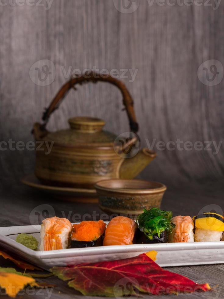 sushi  and tea drinking set photo