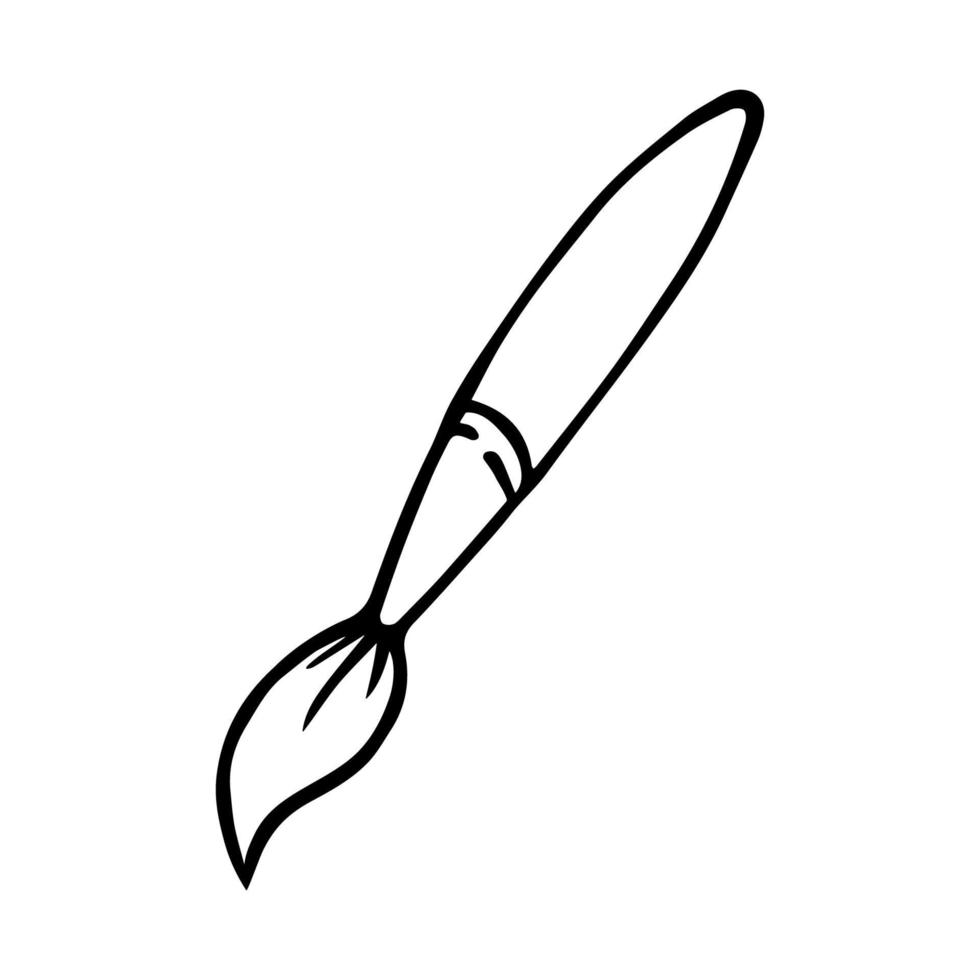 Vector illustration of paintbrush in doodle style. Symbol of art-studio isolated on white. Hand drawn sign of artistic brush