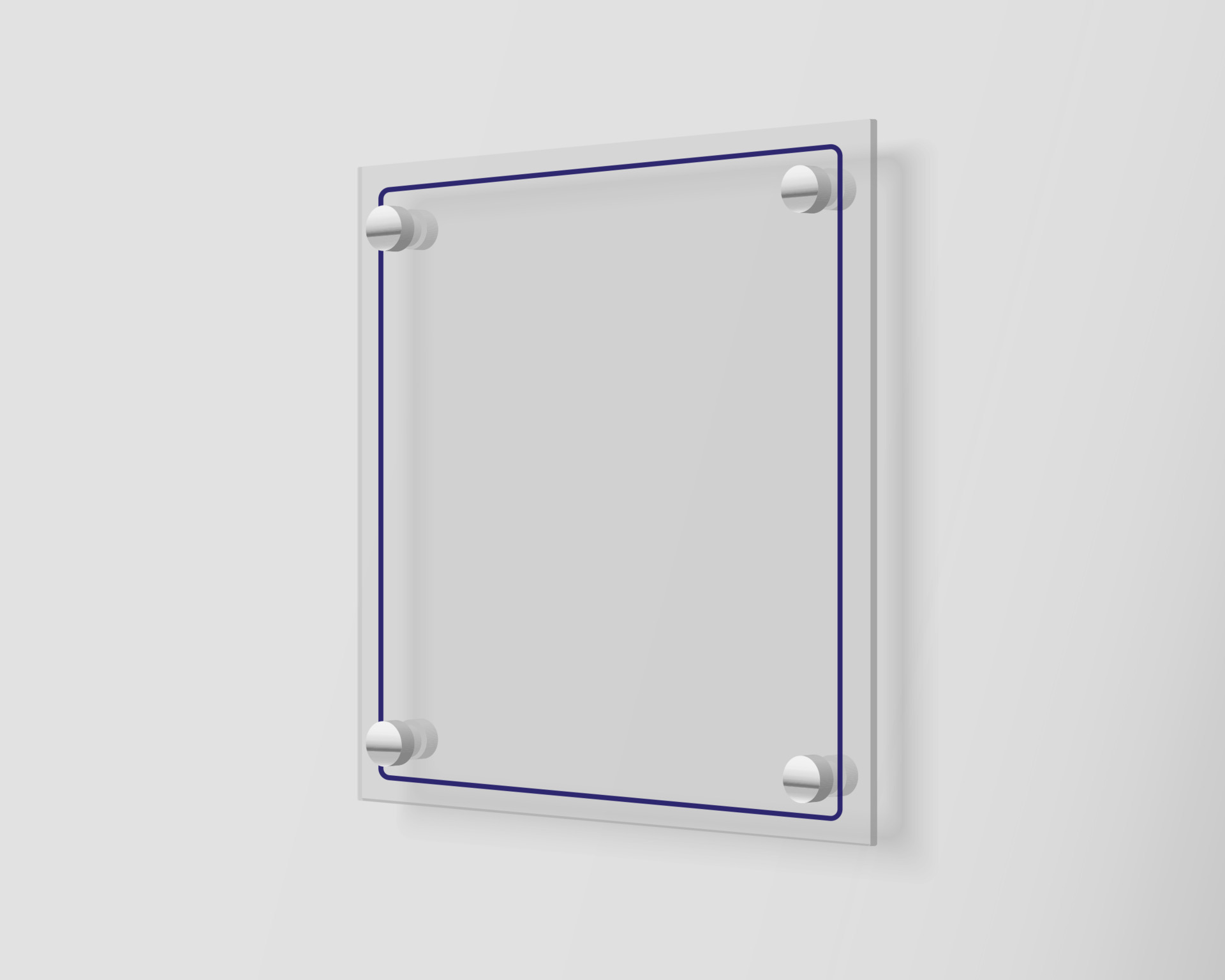 Glass signage mock up. Transparent square acrylic sign template for