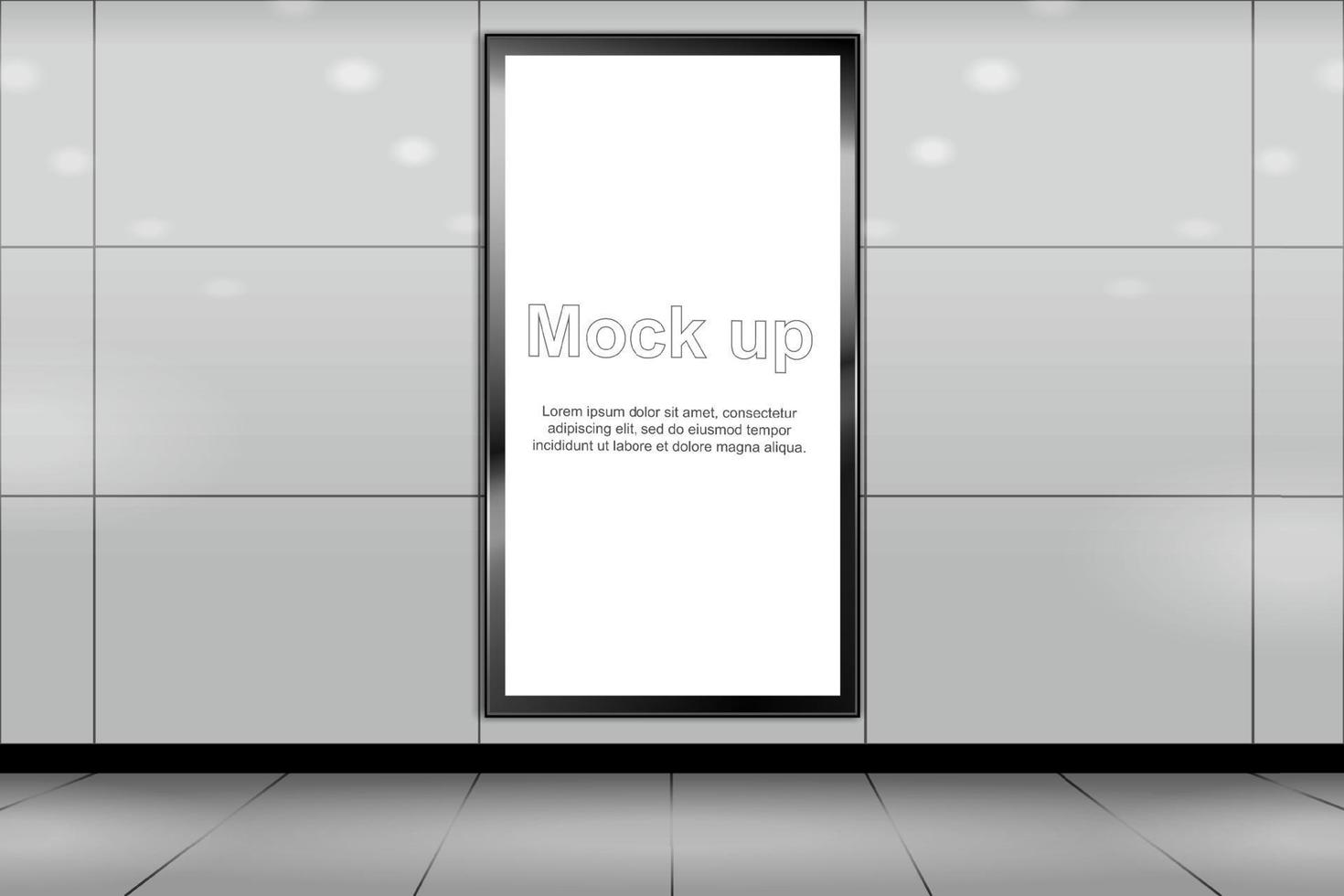 3d vertical signage mock up. Blank billboard located in underground hall or subway for advertising template design. Realistic frame with copy space. isolated vector illustration.