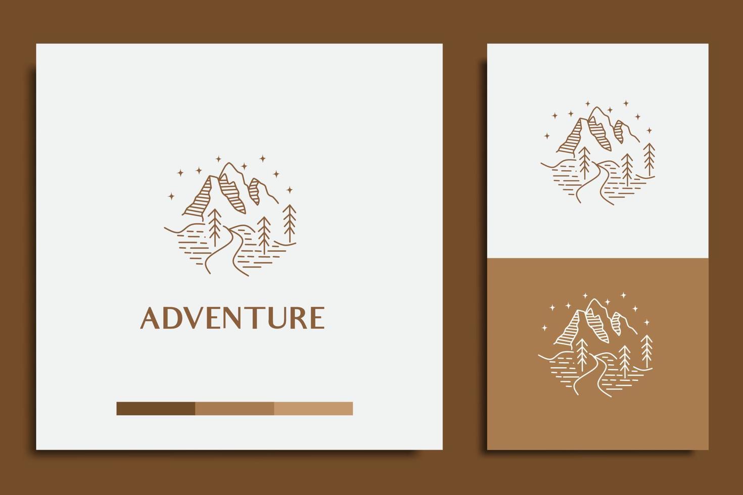 adventure logo design, with mountains and trees icon vector