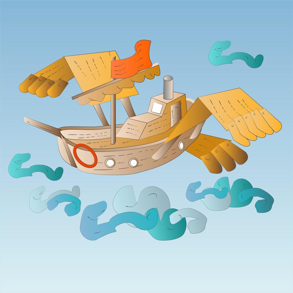 ilustración de barco de cielo de fantasía vector