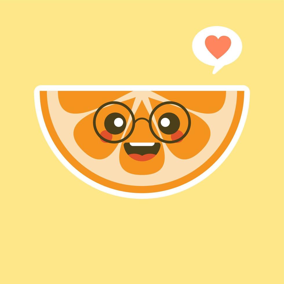 cute and kawaii Cartoon character orange. Healthy Happy Organic Fruit Character Illustration. Citrus fruits that are high in vitamin C. Sour, helping to feel fresh. vector
