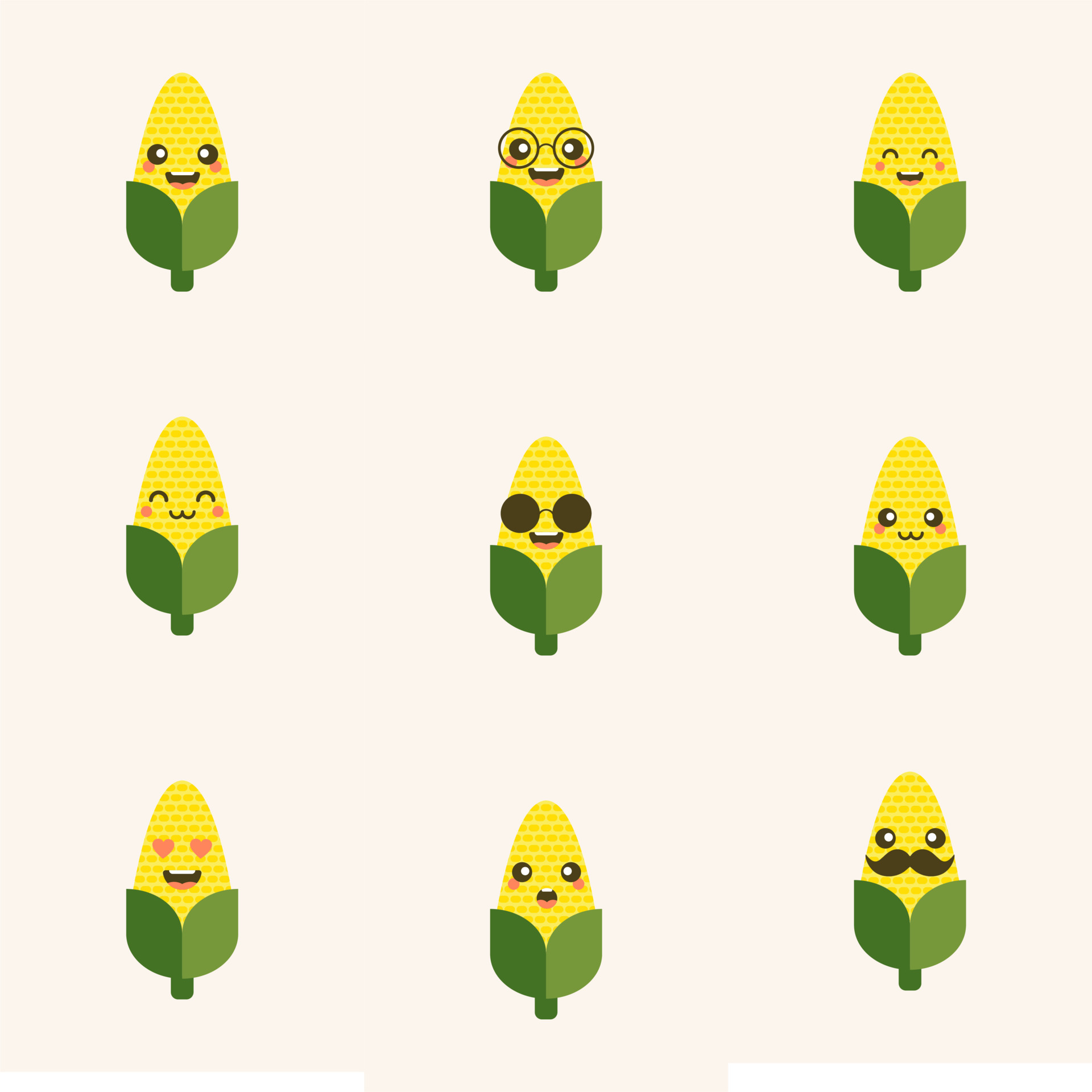 Corn character flat design vector illustration . Cute funny corn in cartoon  kawai style. Vector isolate on color background 7061629 Vector Art at  Vecteezy
