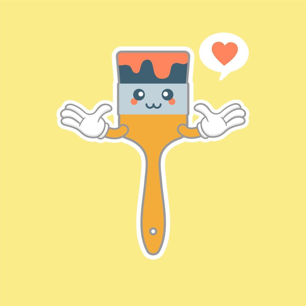 kawaii and cute paint brush flat design vector illustration