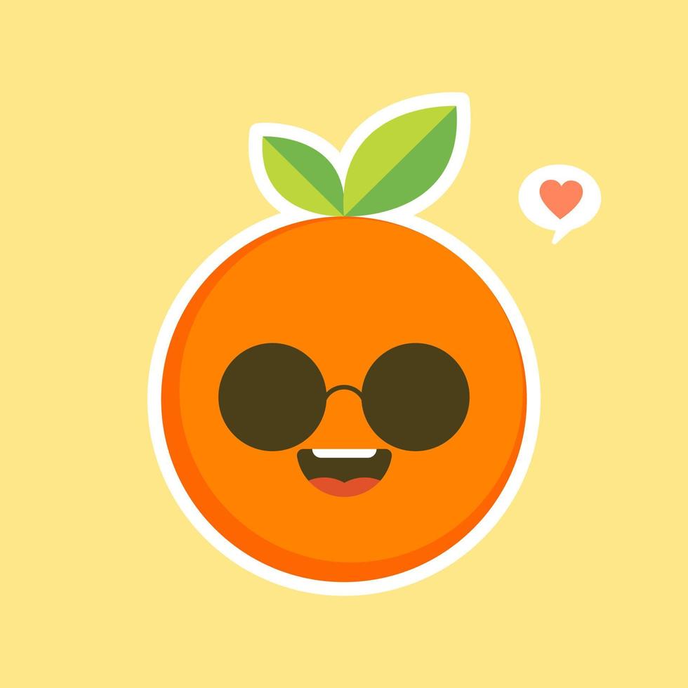 personaje de dibujos animados lindo y kawaii naranja. ilustración de personaje de fruta orgánica feliz saludable. frutas cítricas que son ricas en vitamina c. agrio, ayudando a sentirse fresco. vector