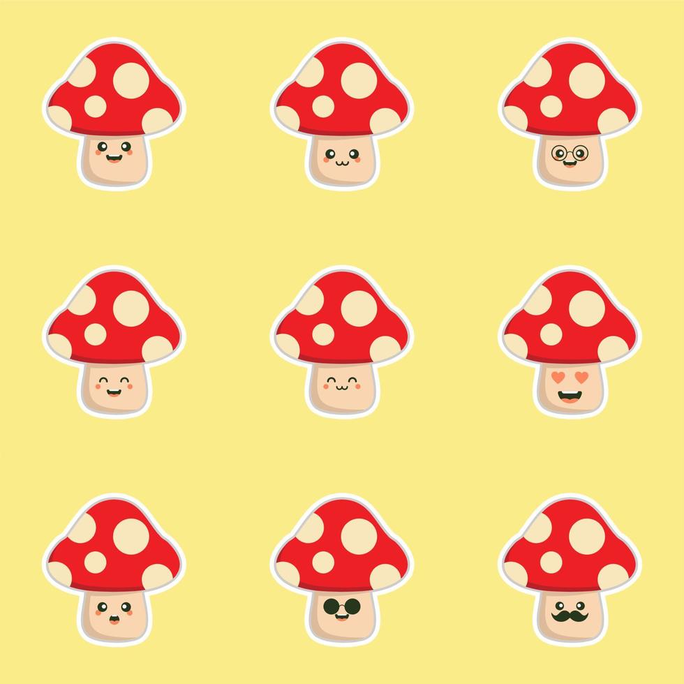 cute and kawaii mushroom character flat design vector illustration