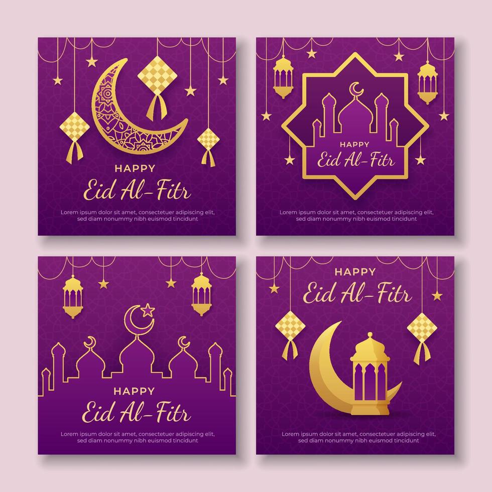 plantilla de redes sociales eid al-fitr mubarak con adorno dorado vector