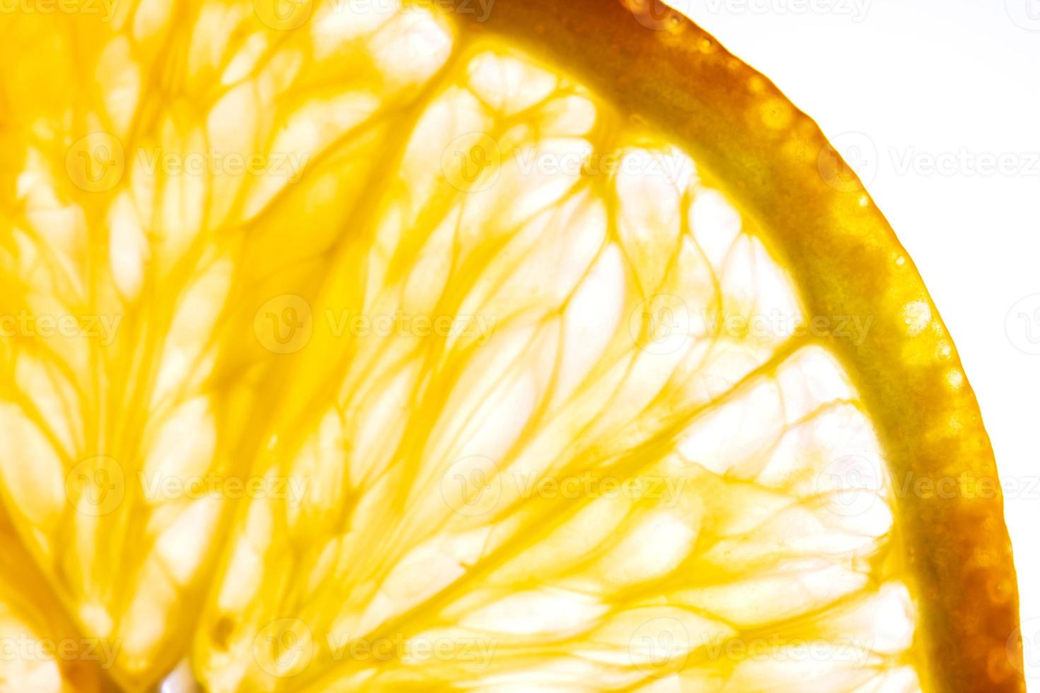 Close up the flesh of the orange on the white background photo
