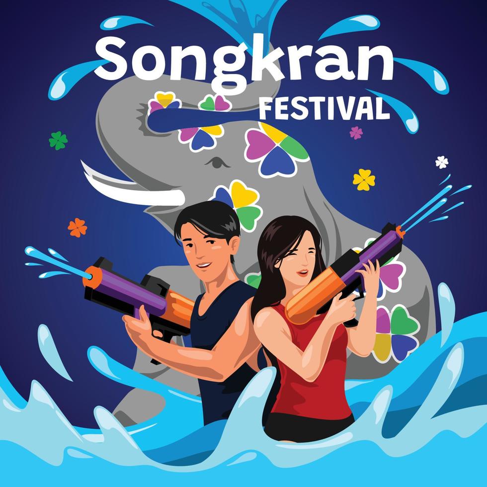 parejas en el festival de songkran vector