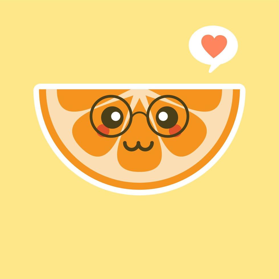 cute and kawaii Cartoon character orange. Healthy Happy Organic Fruit Character Illustration. Citrus fruits that are high in vitamin C. Sour, helping to feel fresh. vector