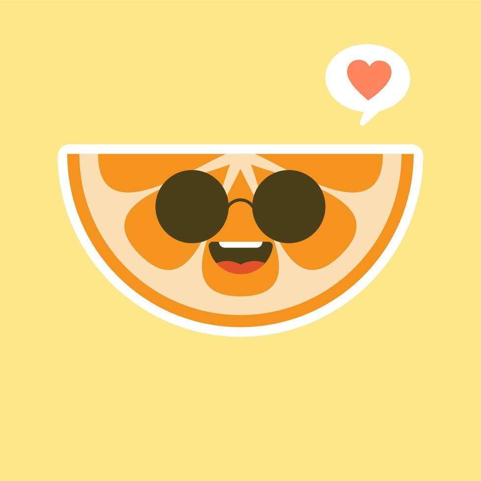 cute and kawaii Cartoon character orange. Healthy Happy Organic Fruit Character Illustration. Citrus fruits that are high in vitamin C. Sour, helping to feel fresh. vector