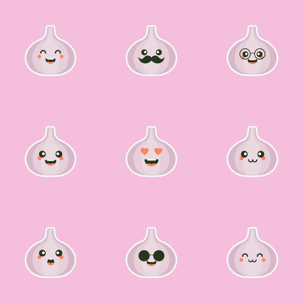 cute and kawaii Onion. funny vegetable vector character set isolated on color background