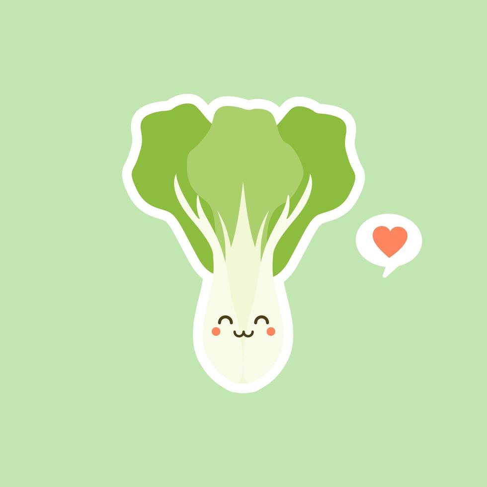 lindo pak choi personaje dibujos animados mascota vegetal comida saludable concepto aislado vector ilustración. personaje de bok choy