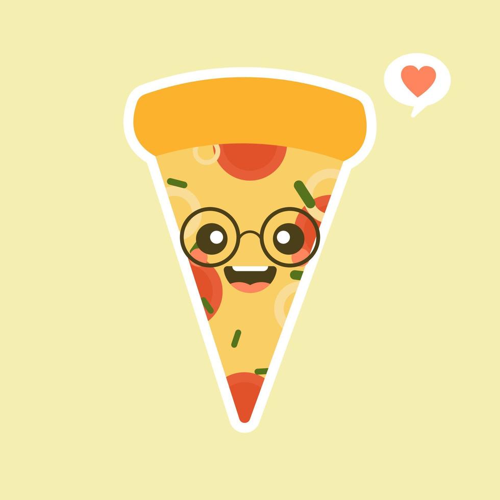 Funny Pizza slice. Cute pizza character set isolated on color background . Fast food characters. can use in the menu, in the shop, in the bar, the card or stickers. Easy to edit. vector