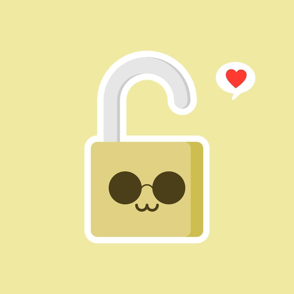 icono de candado abierto. seguro seguro candado kawaii personaje. icono de color de candado sonriente. contraseña confiable. protección, seguridad. fácil seguridad. candado feliz. emoji, emoticón. ilustración vectorial aislada vector