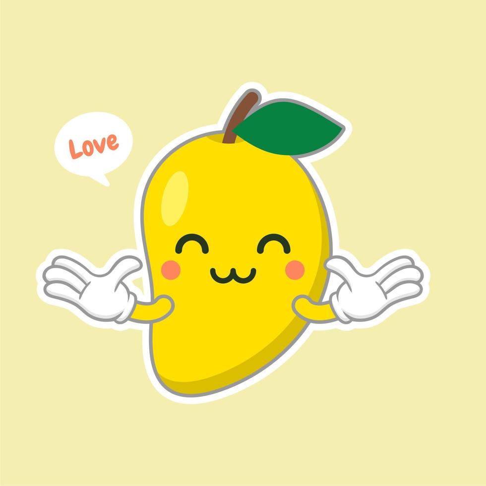 lindo y kawaii personaje de fruta de mango. ilustración de concepto vectorial en un estilo plano para una alimentación y un estilo de vida saludables. vector