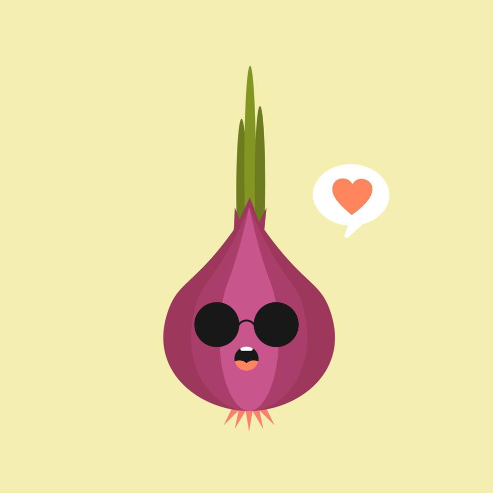 Illustration of cute and kawaii onion mascot with character expression isolated on color background. Flat design style for your mascot branding. website emoji vector