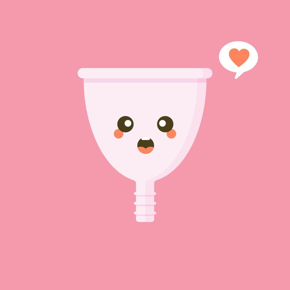 Cute happy smiling menstrual cup. Isolated on pink background. Vector cartoon character illustration design,simple flat style. Zero waste period, menstrual cup concept