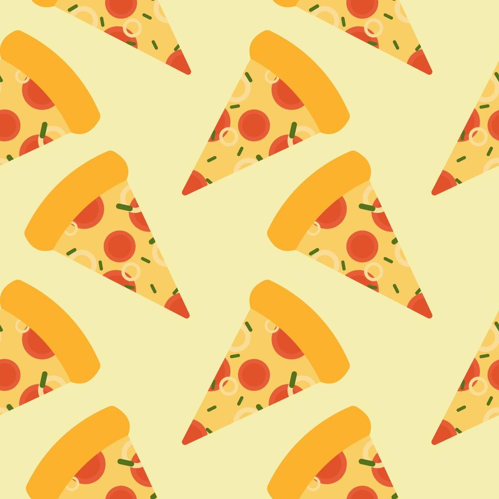 rebanadas de pizza vintage en un patrón sin costuras de fondo pastel para envolver y decorar la impresión. comida rapida y cocina italiana vector