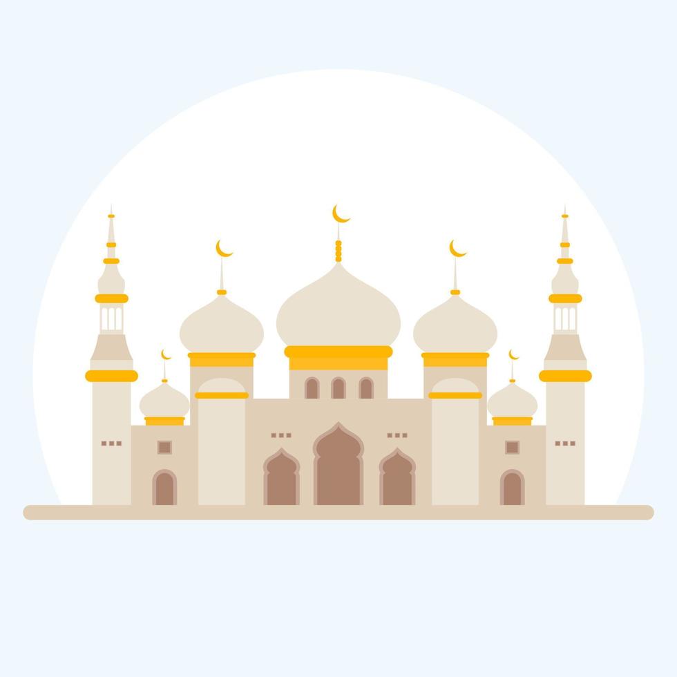 Ramadan Kareem. Mosque flat style on color background. Month of Ramadan. Eid mubarak islamic Vector illustration