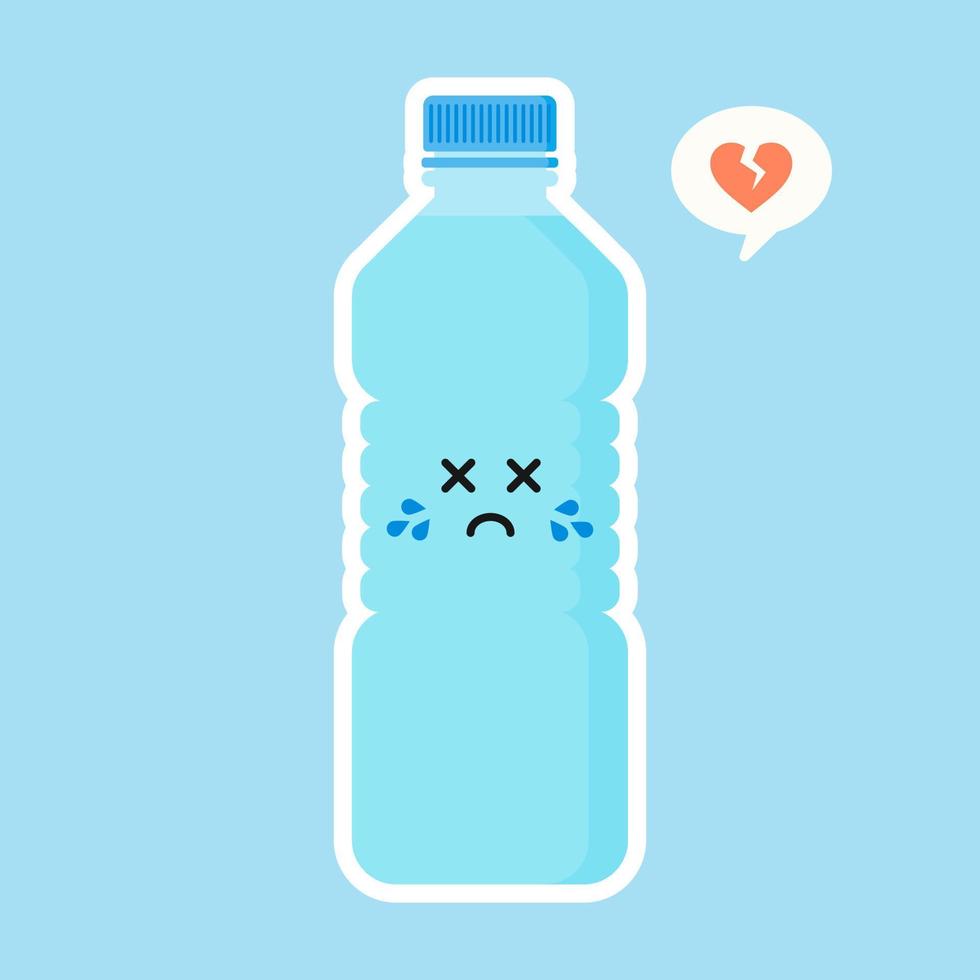 lindo y kawaii personaje de agua mineral de dibujos animados. botella de agua divertida. concepto de nutrición saludable y agua mineral potable. ilustración vectorial de diseño plano, emoji simple y diseño de emoticonos vector