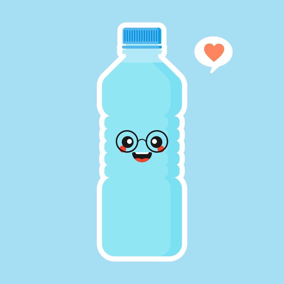 Cute and kawaii cartoon mineral water character. funny water bottle. Concept for healthy nutrition and drinking mineral water. flat design vector illustration, simple emoji and emoticon design