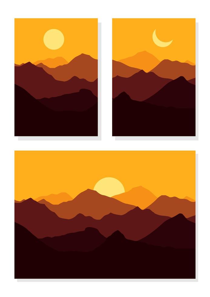 ilustración de vector de paisaje plano. conjunto de fondos contemporáneos abstractos en colores tierra. paisaje de montaña en estilo plano. plantillas vectoriales conceptuales para redes sociales, sitios web, afiches, portada.