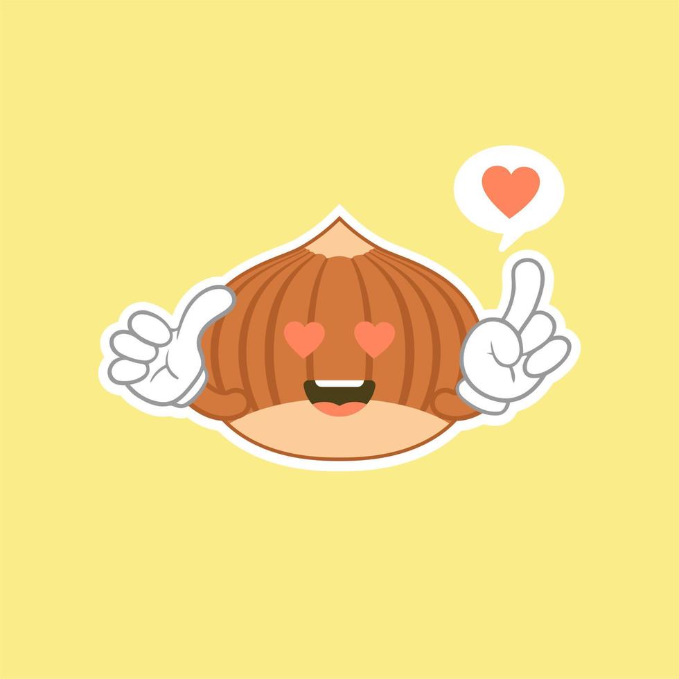 cute and kawaii cartoon hazelnut character vector illustration isolated on color background. Kawaii hazelnut