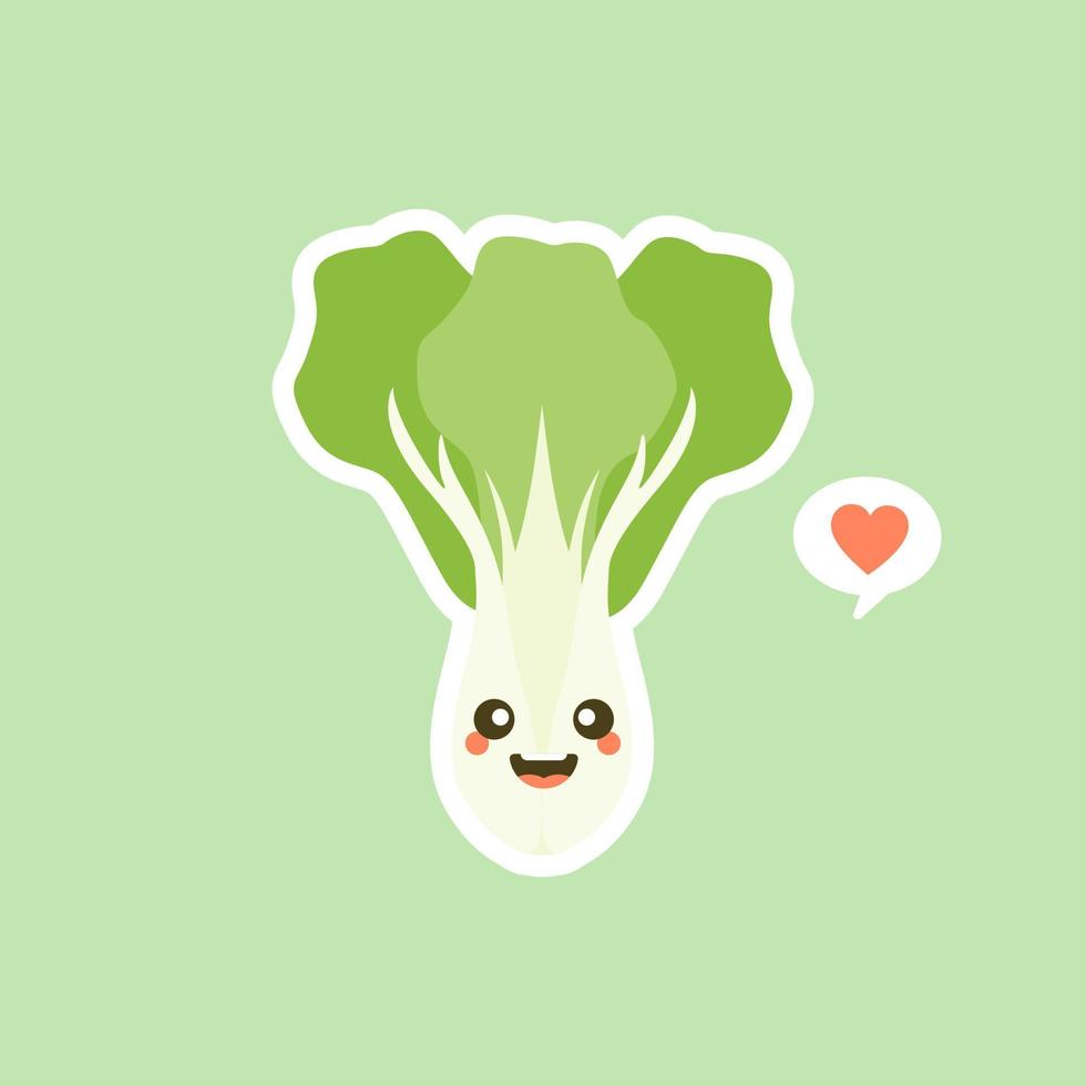 lindo pak choi personaje dibujos animados mascota vegetal comida saludable concepto aislado vector ilustración. personaje de bok choy