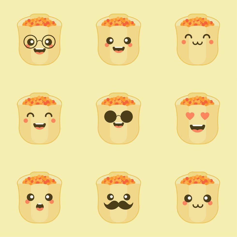 lindo y kawaii sonriendo divertido lindo chino dim sum.vector ilustración de personaje de dibujos animados de estilo plano moderno.aislado sobre fondo de color.dim sum, asiático, concepto de comida china vector