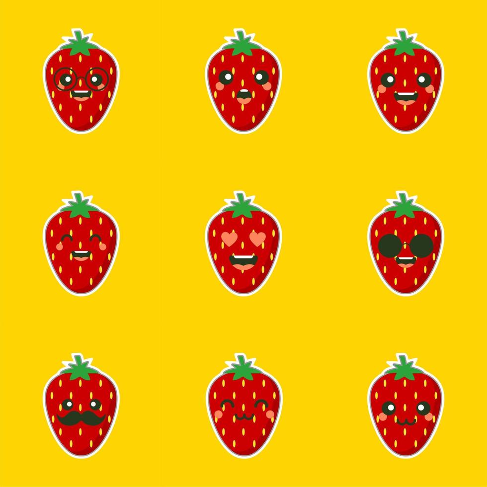 cute and kawaii strawberry fruit character. can be used in restaurant menu, cooking books and organic farm label. Healthy food. Tasty vegan . Organic product. Culinary ingredient. vector