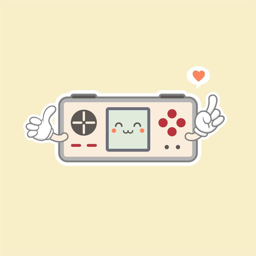 Cute Kawaii Portable Game Console Vector Illustration. Gaming Mascot Logo. Character. Old Game Retro. Flat Cartoon Style Suitable for Web Landing Page, Banner, Flyer, Sticker, Card, Background