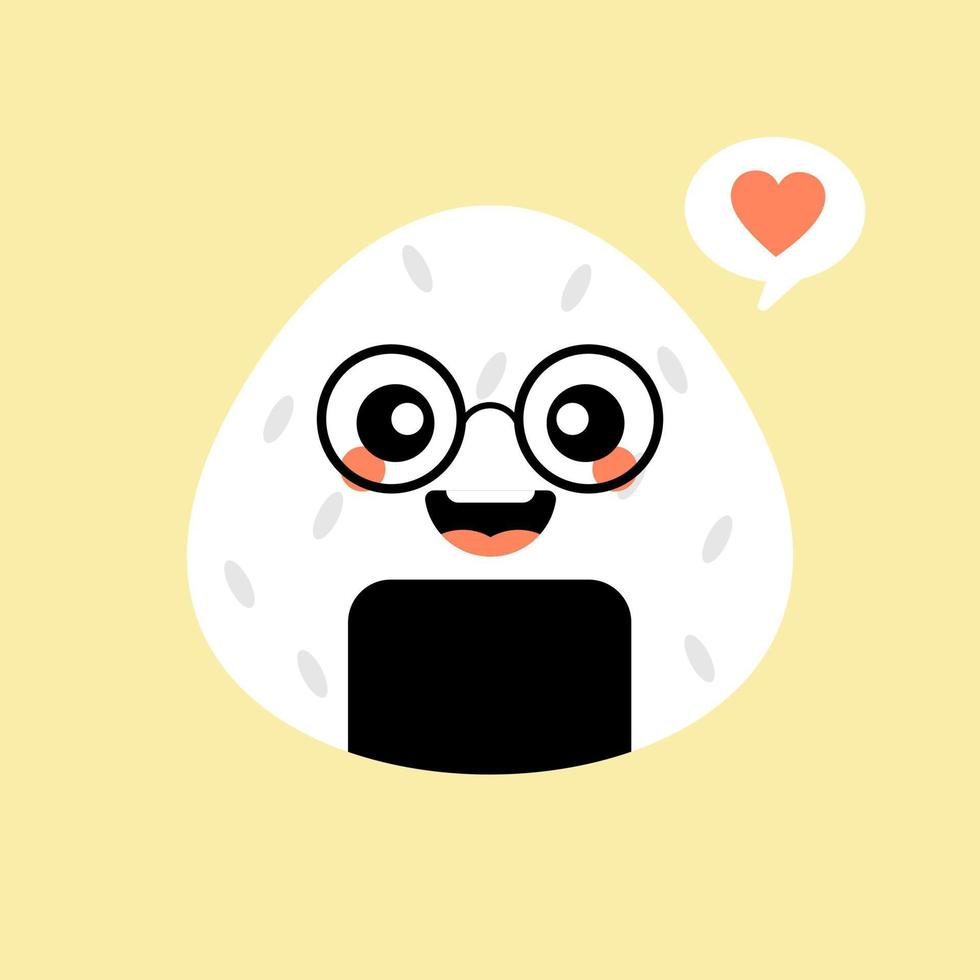 vector illustration. Onigiri cute and kawaii character logo design. Japan rice ball.