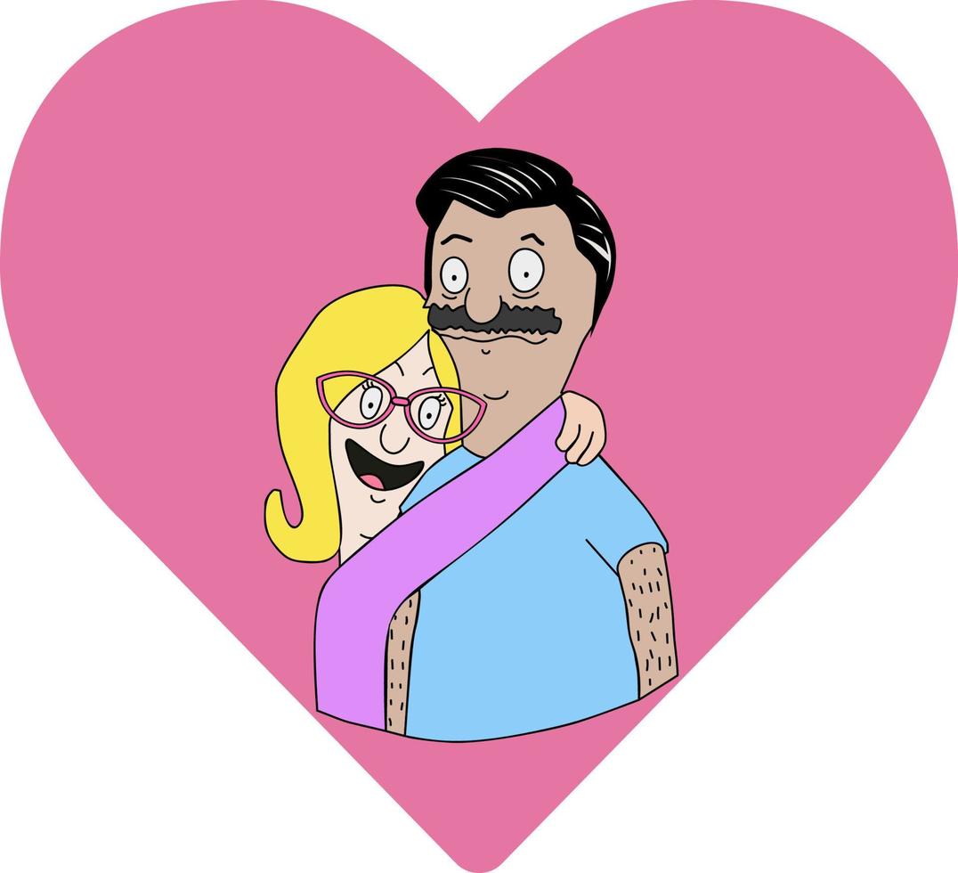 Funny caricature couple of lovers. Cartoon characters. Simple style, vector illustration eps 10.