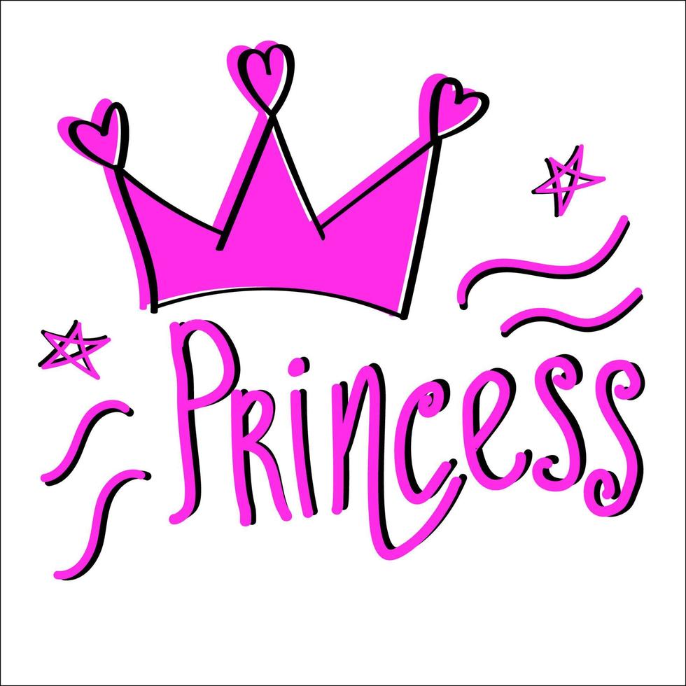 Above is the letter Princess pink with black. Cute and pretty vector illustration