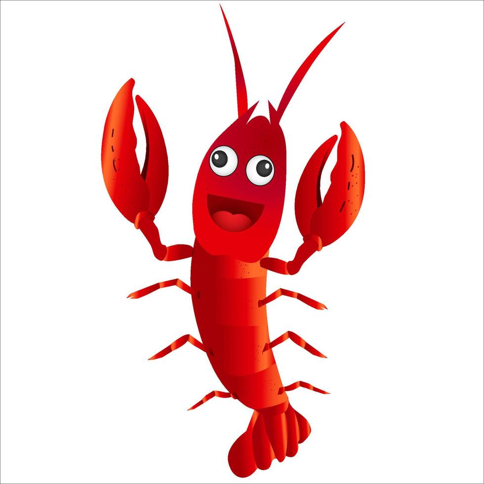 Funny red cartoon character crayfish on white background. vector