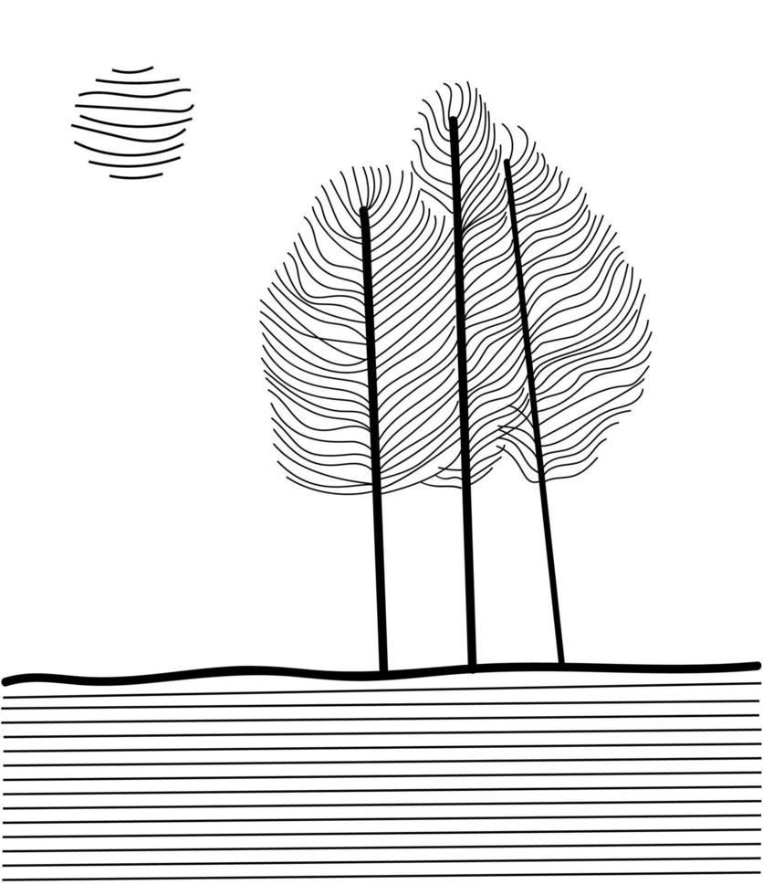 Trees in minimalism from delicate lines. Scandinavian style. vector illustration